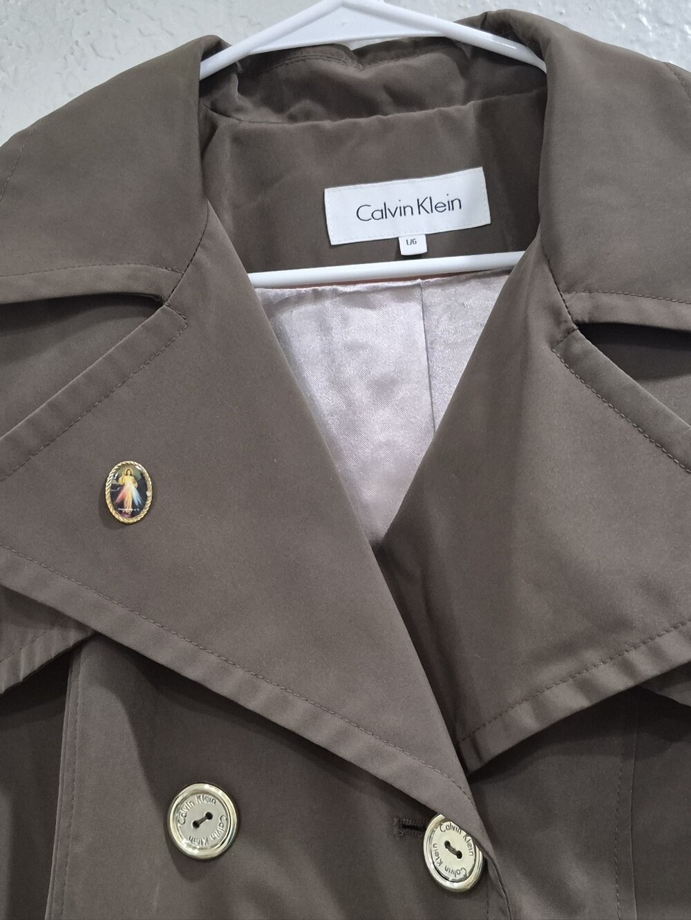 Calvin Klein Double-Breasted Trench Coat - Brown - Size L - Picture 10 of 16